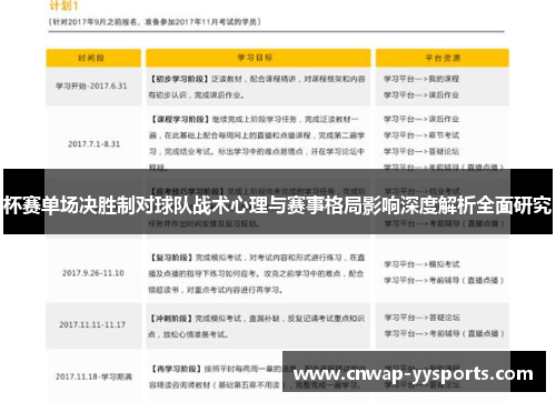 杯赛单场决胜制对球队战术心理与赛事格局影响深度解析全面研究